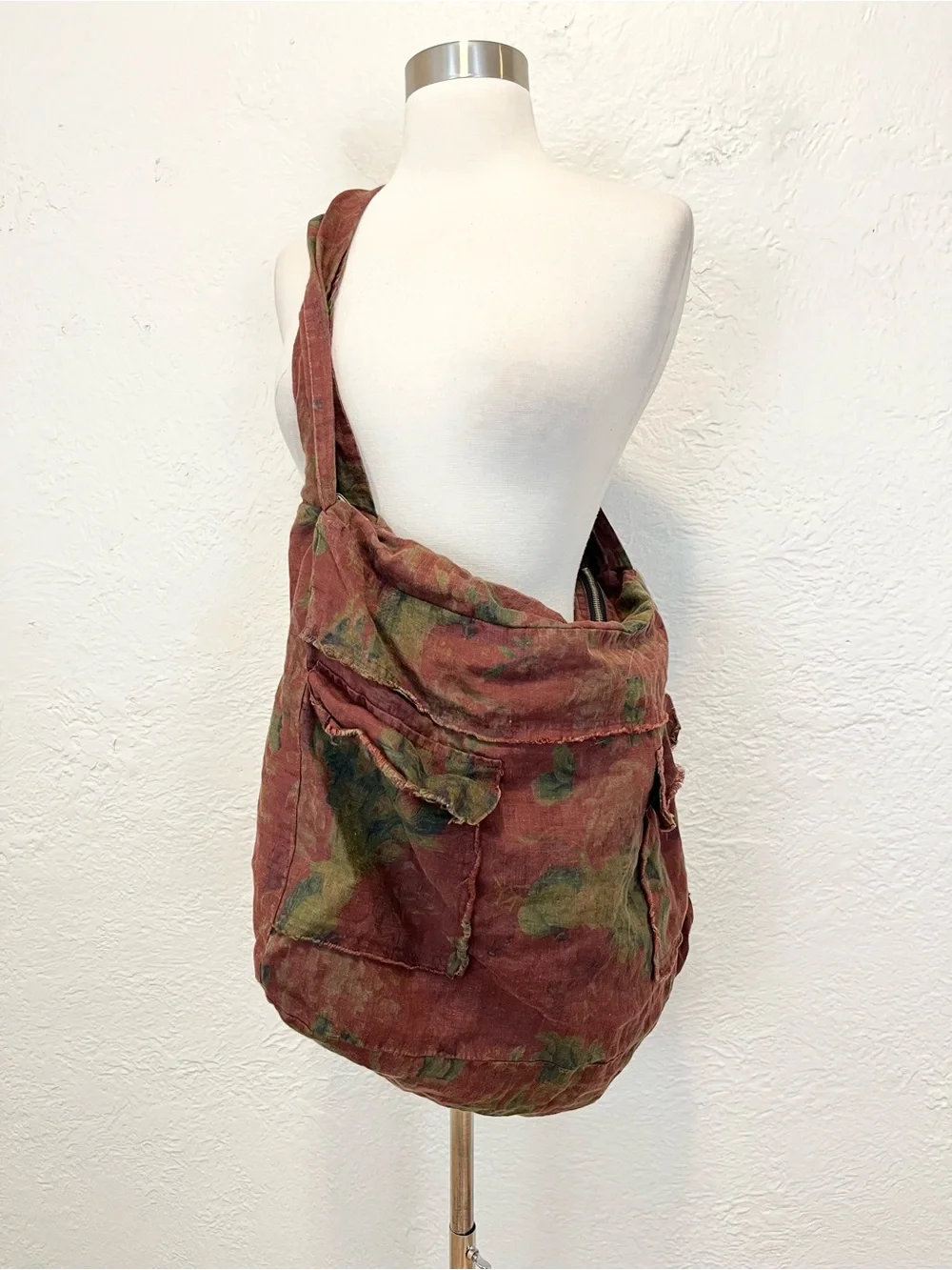 Large Hobo Bag Boho Bohemian Brown Green Floral Farmhouse Peasant